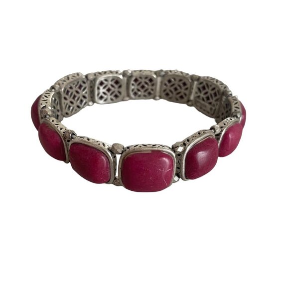 Fossil Pink Elastic bracelet Cabochons Silver Tone - Picture 2 of 7